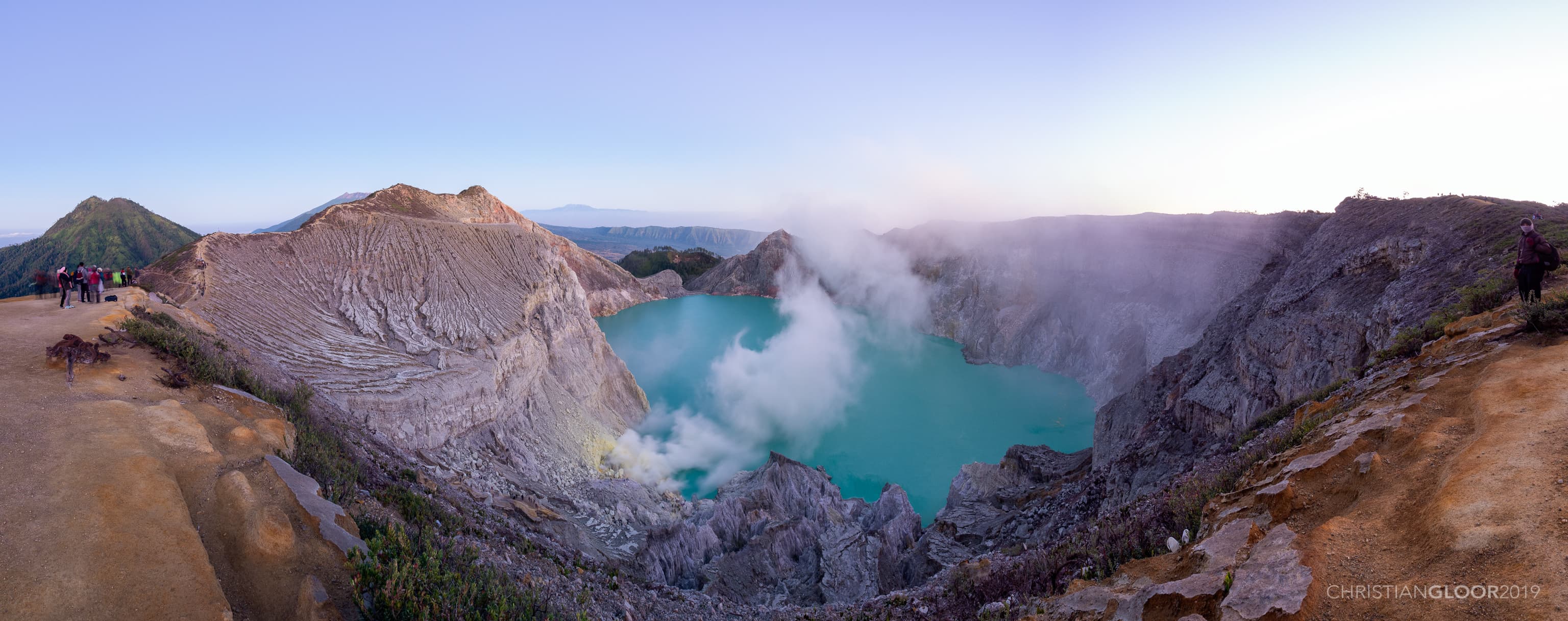 Morning view of the Ijen volcano crater in East Java. It is a proper hike to reach the crater but a very surreal experience to go to the bottom of it 