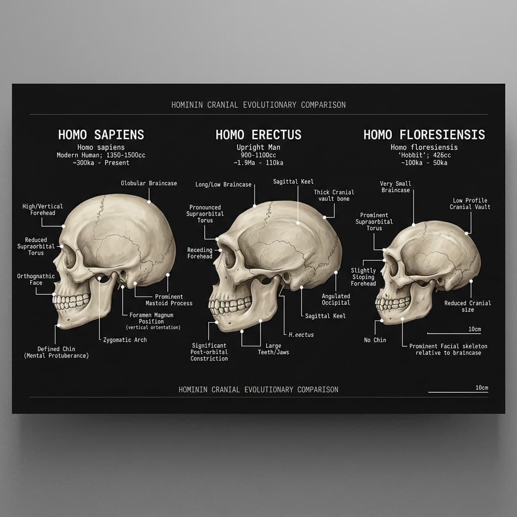 Grafik perbandingan empat tengkorak spesies Homo yang berbeda