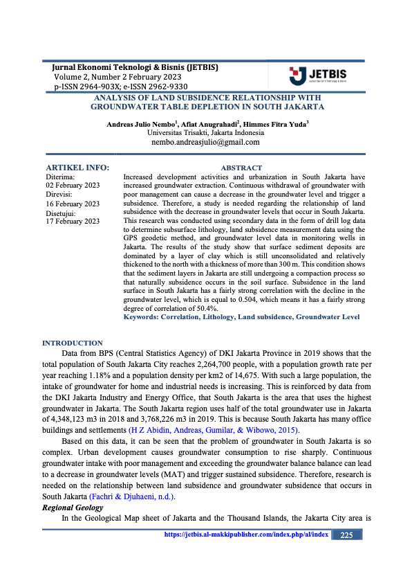 Pratinjau halaman pertama dokumen: Analysis Of Land Subsidence Relationship With Groundwater Table Depletion In South Jakarta