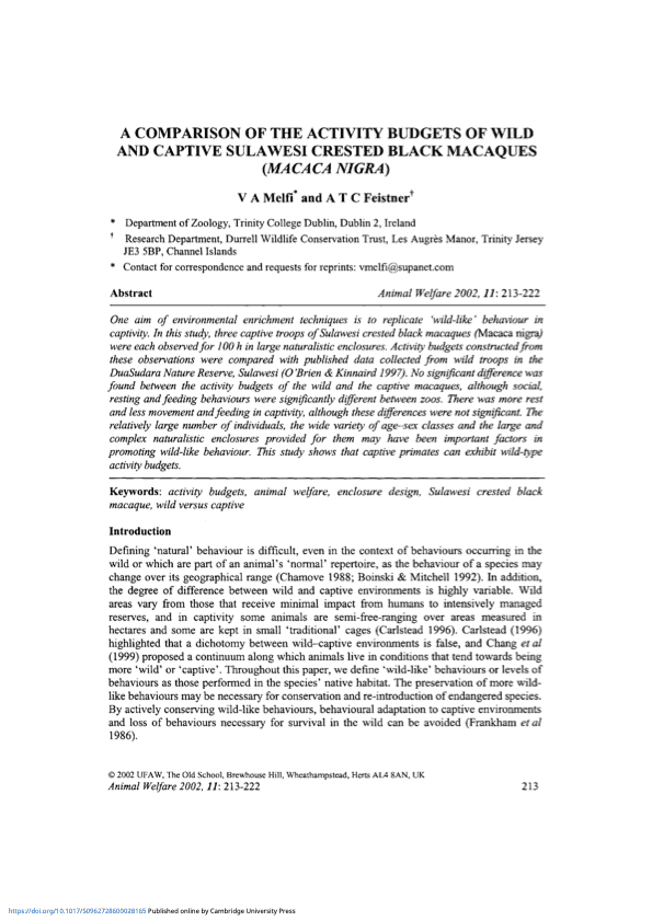 Pratinjau halaman pertama dokumen: A Comparison of the Activity Budgets of Wild and Captive Sulawesi Crested Black Macaques(Macaca Nigra)