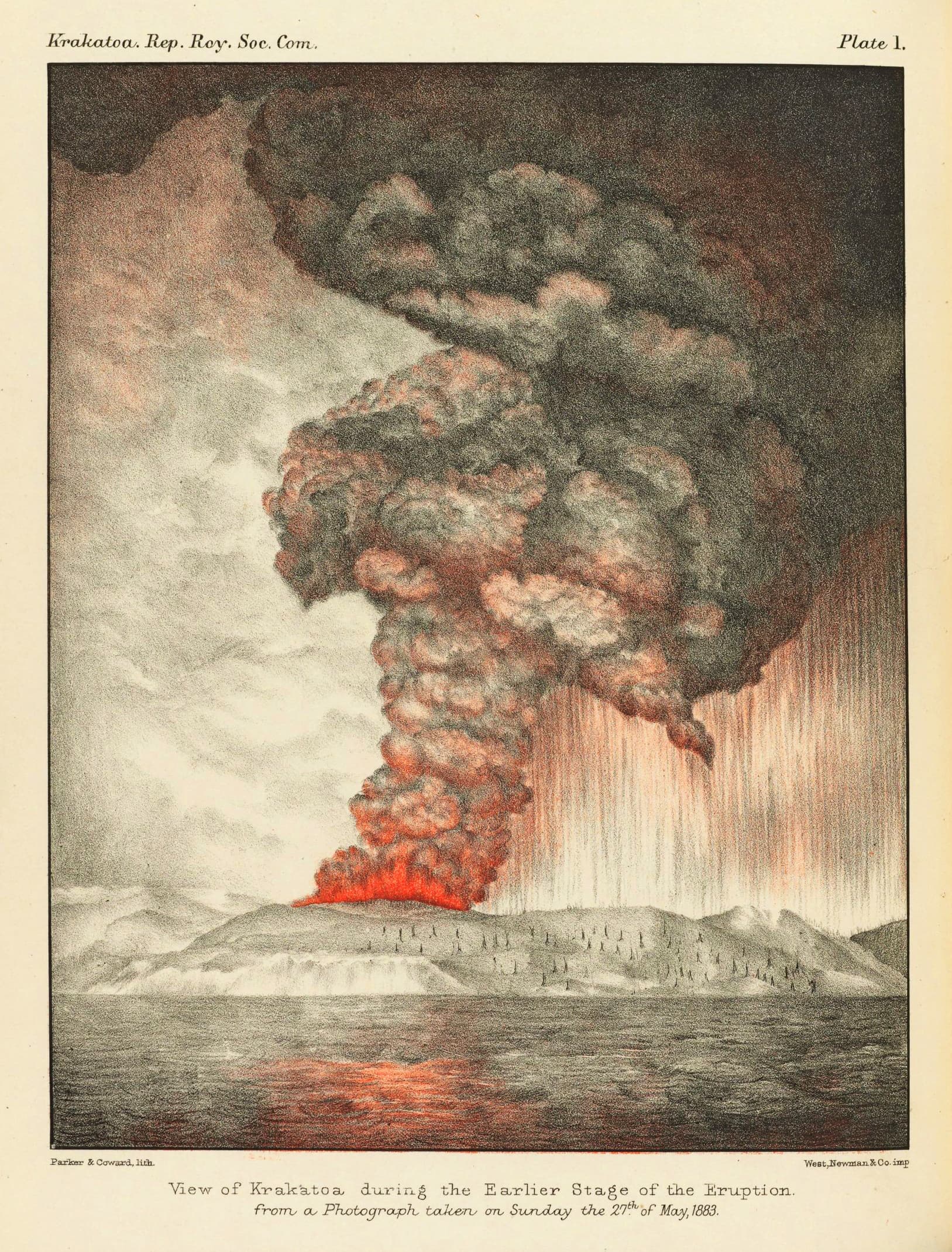 Illustration: The eruption of Krakatoa, and subsequent phenomena, 1888. Edited by George James Symonds (1838-1900). Published by the Royal Society (Gr