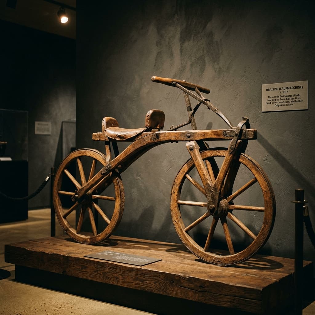 Sepeda kayu tanpa pedal buatan Karl Drais dipamerkan di museum